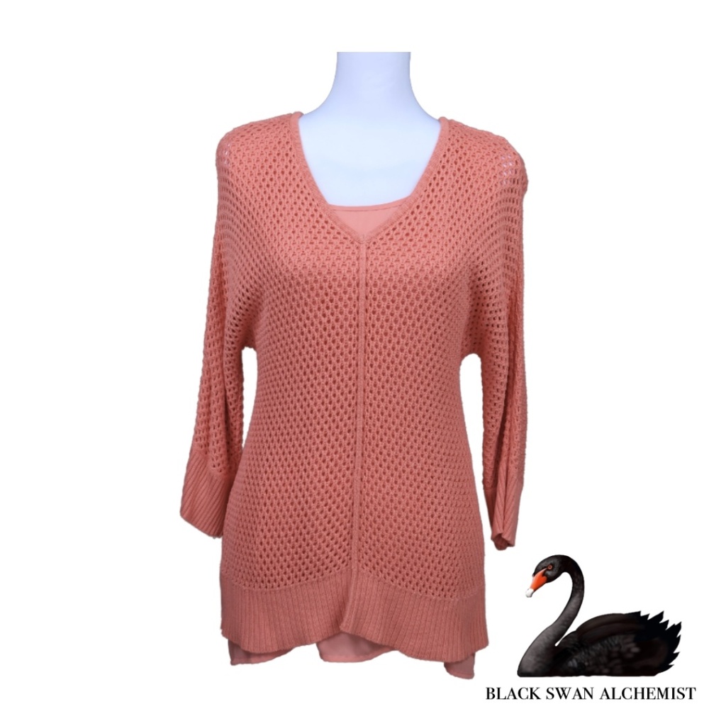 CHICO’S Layered Crochet Knit Sweater Size 2 (US12)